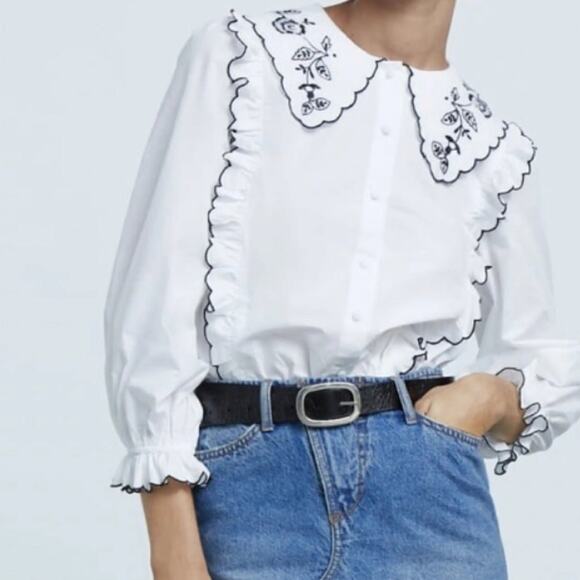 Zara Tops - Zara Embroidered Poplin Top Size Small